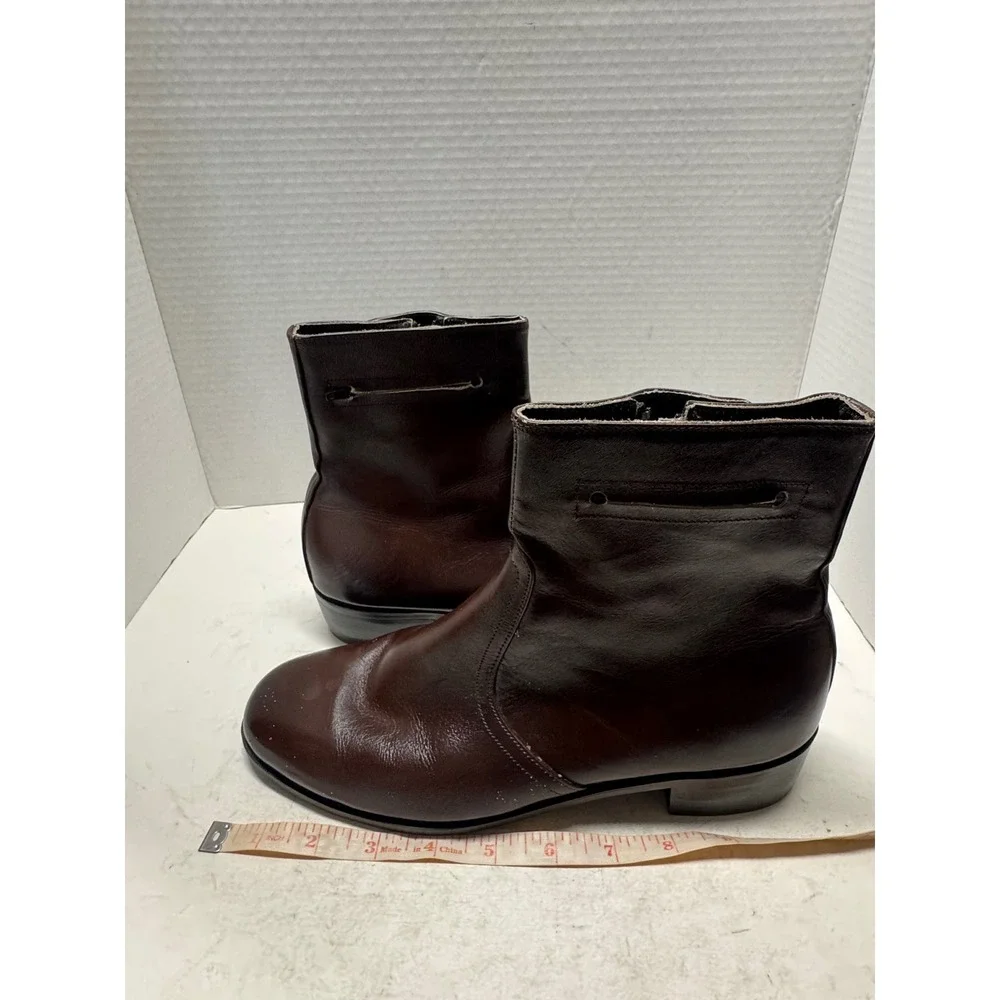 West Field Brown Leather Handmade Ankle Boots Mens 8 AK18 Side Zip USA Made